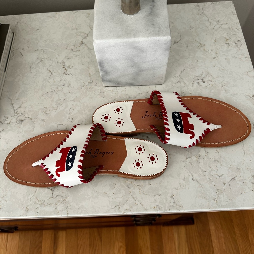 Women's GOP White and Red Elephant Sandals - Picture 2 of 5